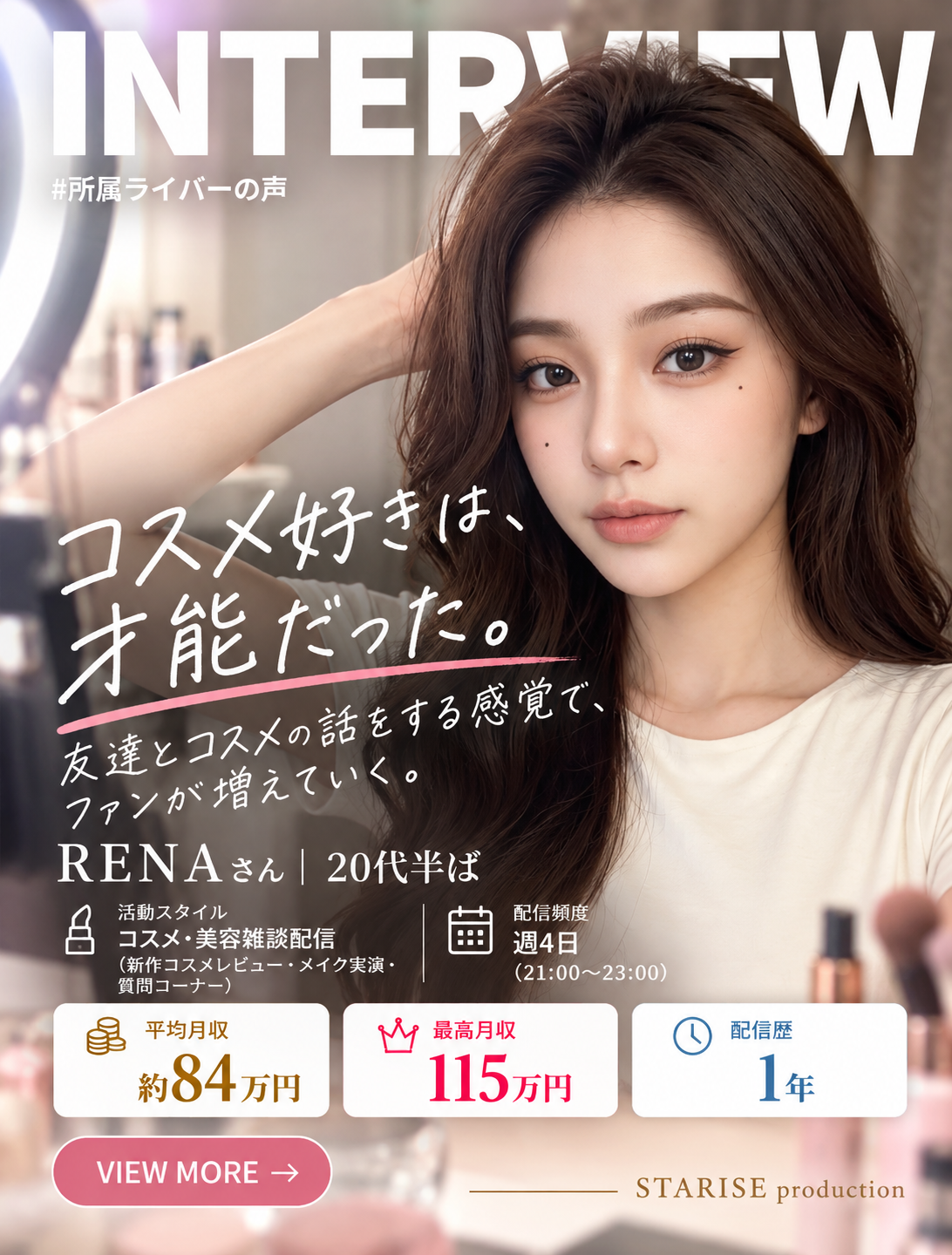 所属ライバーRENAのプロフィール（インタビューを見る）